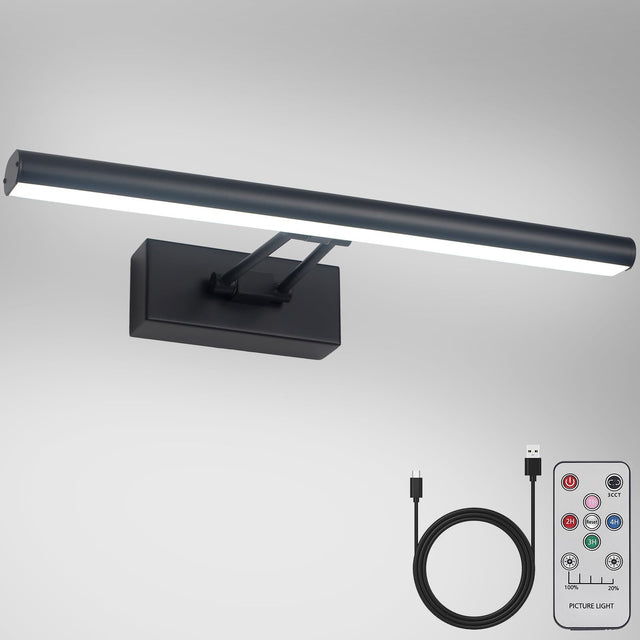 Howmzon Picture Lighting, 13.5" Art Lighting, Black Picture Light Battery Operated, 3Cct, Wireless Picture Lights with Remote Control, Light over Picture Frame for Wall Painting (Black)