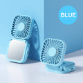 Cooling portable rechargeable folding mini fan with mirror and adjustable swivel stand