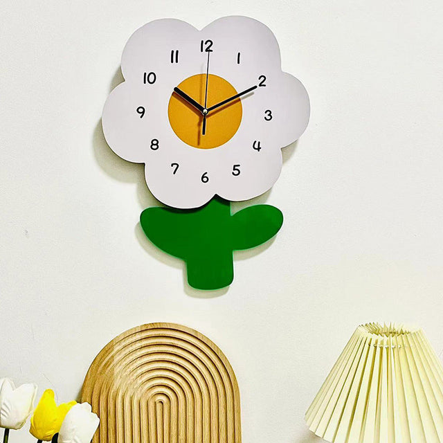 Flower Silent Wall Clock for Living Room 12 Inch