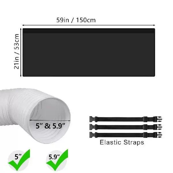 Unisex one size wide flat window sealing panel for portable air conditioner with universal round exhaust collar and quick-release elastic bands