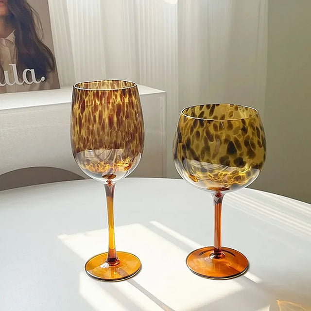 Vintage Amber Leopard-Print Wine Glass