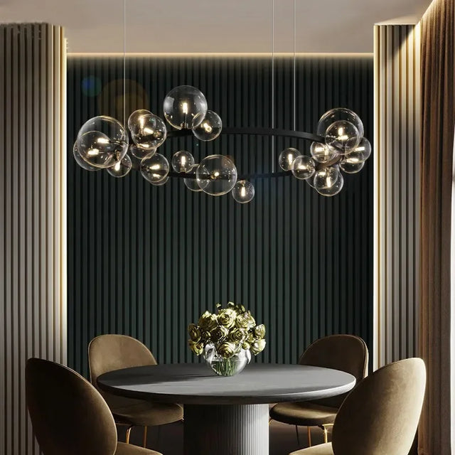 Modern creative metal chandelier lighting: 7/10 clear glass bubbles, long round design with G9 light socket