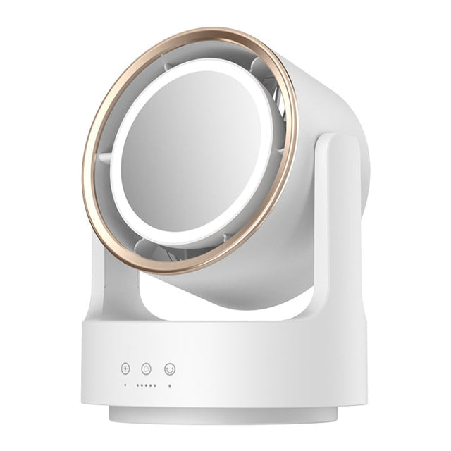 3 In 1 Multifunctional Desktop Fan with LED Light Cosmetic Mirror Rechargeable Oscillating |