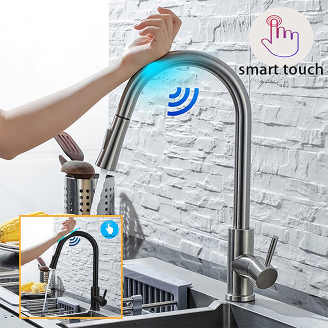 Kitchen faucet with pull-out and sensor