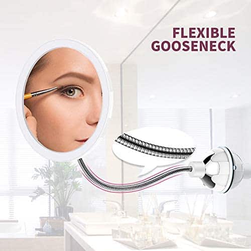 Makeup mirror with LED &amp;amp; magnification - with suction cup and flexible arm |