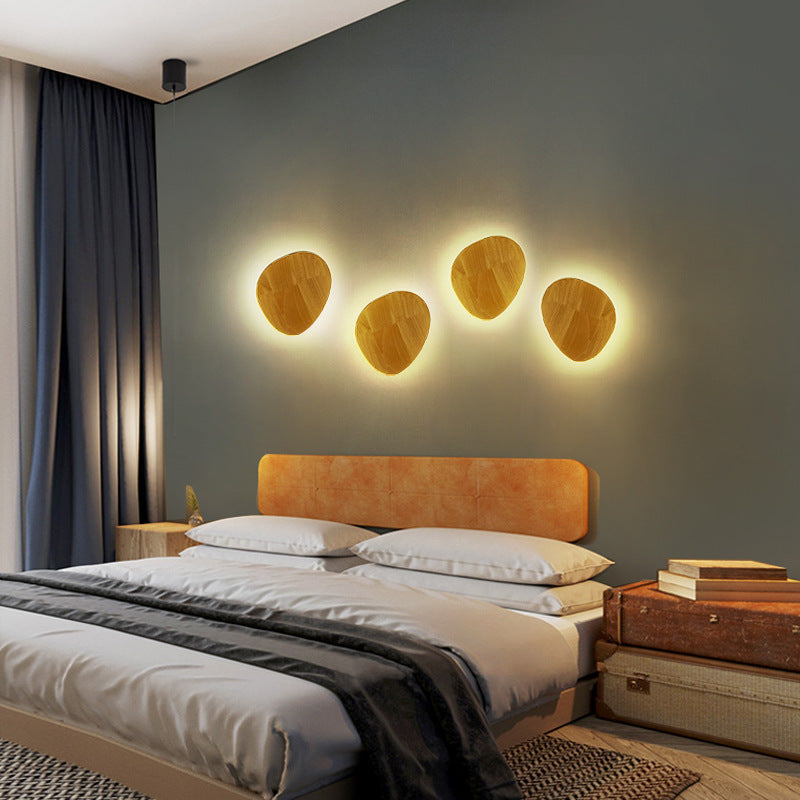Modern Minimalist Round Irregular Oval Wood LED Wall Light Lamp for Living Room