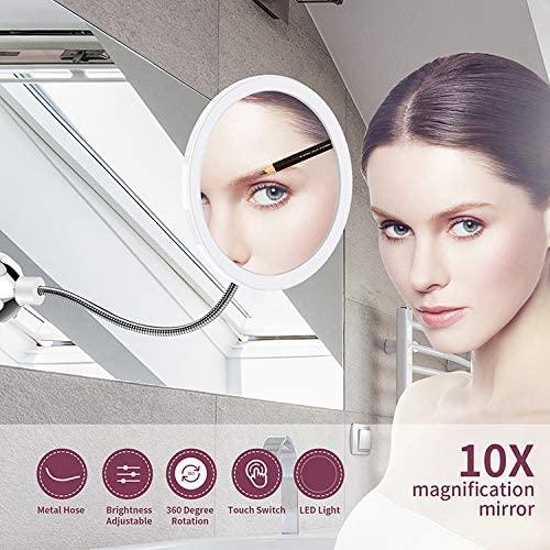 Makeup mirror with LED &amp;amp; magnification - with suction cup and flexible arm |