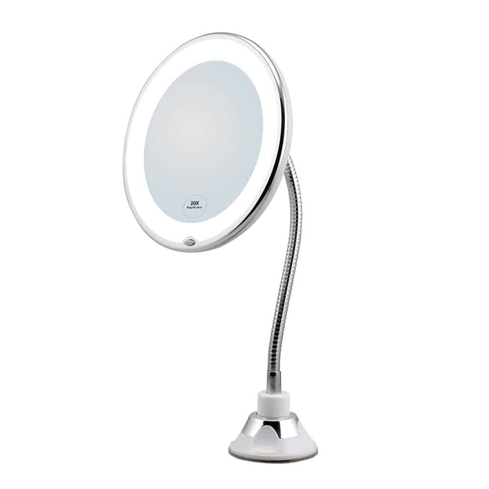 Makeup mirror with LED &amp;amp; magnification - with suction cup and flexible arm |