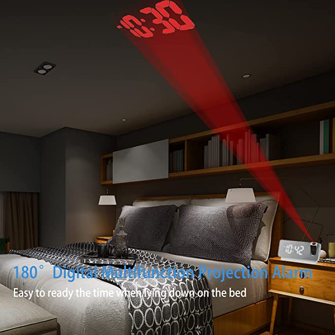 Projection Alarm Clock | LED Display with Mirror Surface | Dual Alarms &amp; Temperature | 19cm