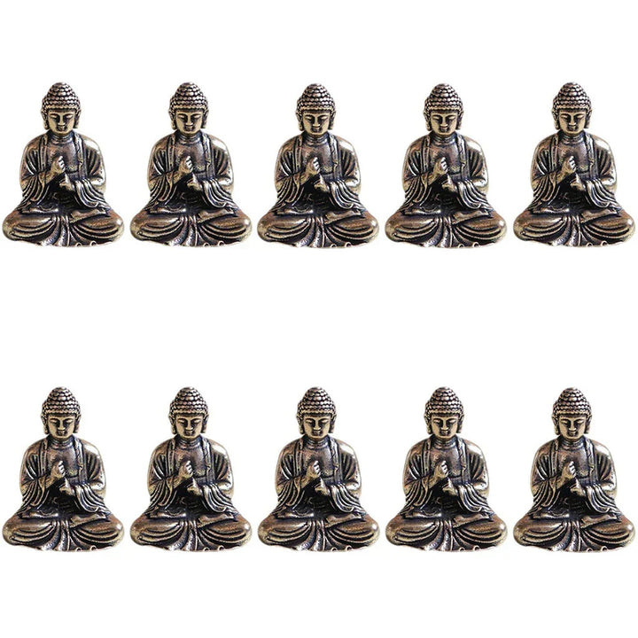 10 piece Miniature Brass Sitting Buddha Statue Figure for Travel Buddhism Worship Home Office Desk Decoration