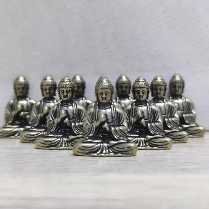 10 piece Miniature Brass Sitting Buddha Statue Figure for Travel Buddhism Worship Home Office Desk Decoration