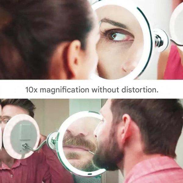 Claravue LED Magnifying Mirror with Flexible Gooseneck – 10x Zoom, Daylight LEDs &amp; Suction Mount