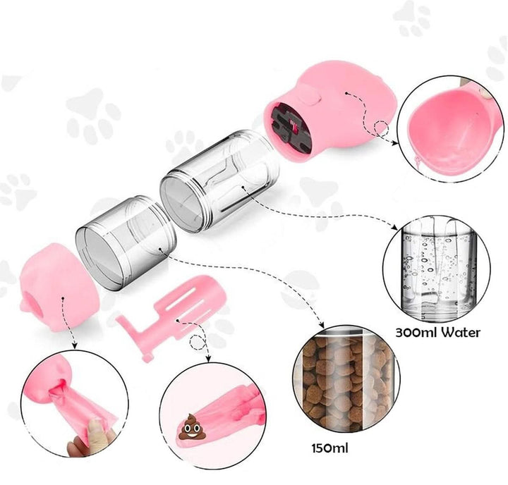 Snackbuddy Pro – 2-in-1 Water &amp; Food Bottle with Poop Bag Holder