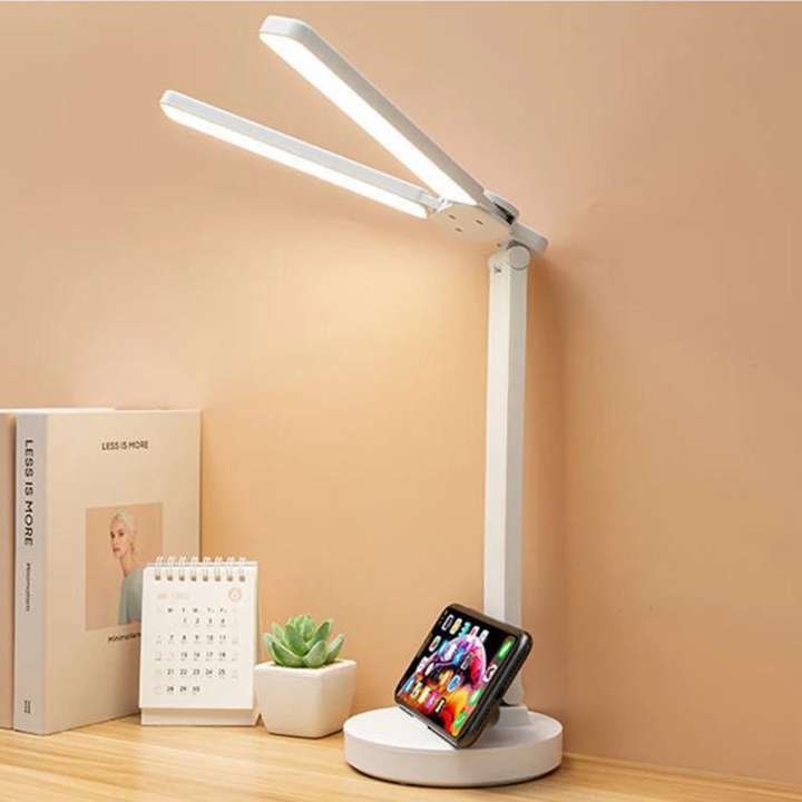 Adjustable Reading Lamp - Rechargeable Dimmable with Phone Table