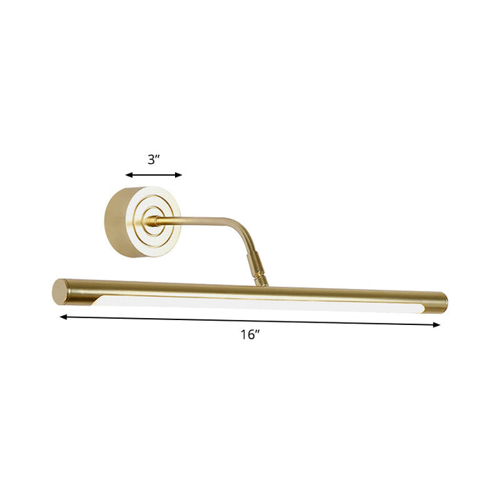 16"/20" W Slim Cylindrical Makeup Mirror Light Modernism Metal LED Gold Wall Mount Lamp for Bedroom, Warm/White Lighting
