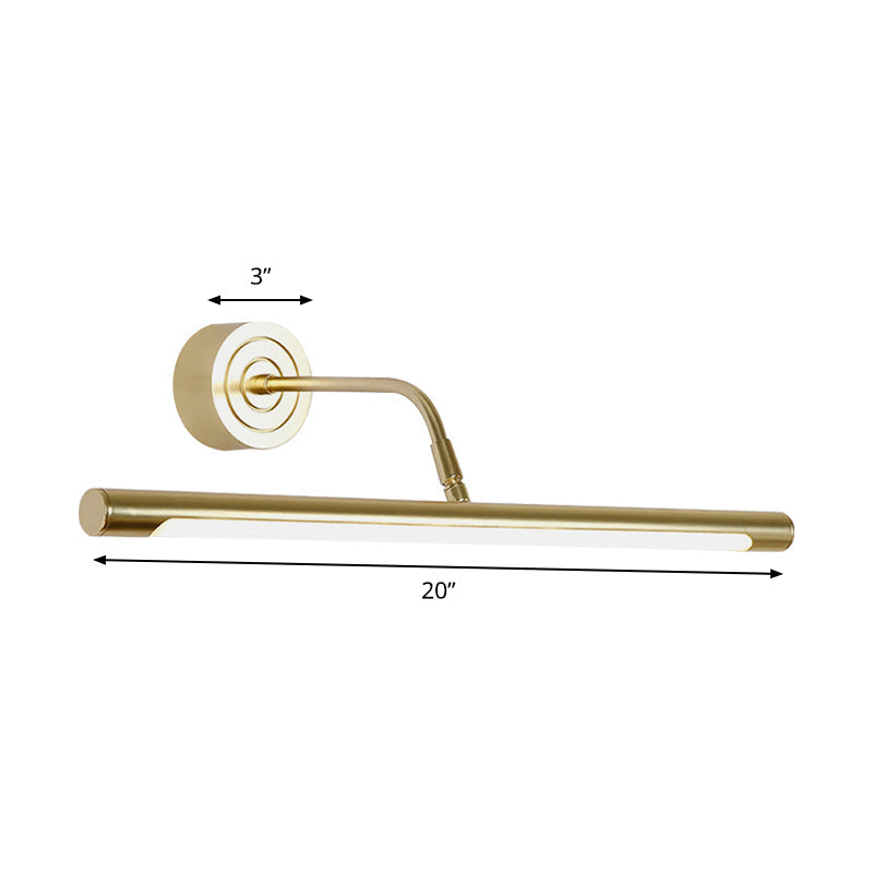 16"/20" W Slim Cylindrical Makeup Mirror Light Modernism Metal LED Gold Wall Mount Lamp for Bedroom, Warm/White Lighting