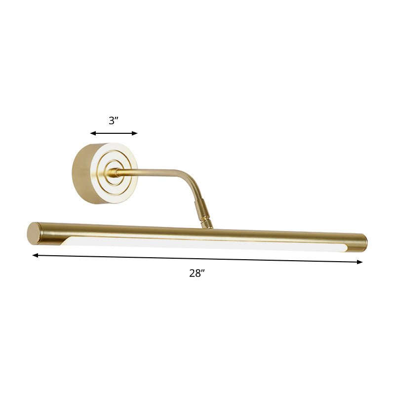16"/20" W Slim Cylindrical Makeup Mirror Light Modernism Metal LED Gold Wall Mount Lamp for Bedroom, Warm/White Lighting