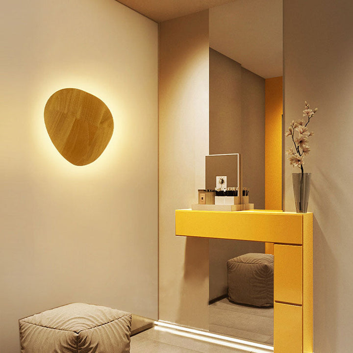 Modern Minimalist Round Irregular Oval Wood LED Wall Light Lamp for Living Room