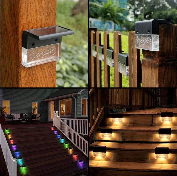 Solar Deck Lights 4 Piece Set, Solar Step Lights Outdoor, Warm White/colour Changing Solar Fence Light for Terrace Garden Yard