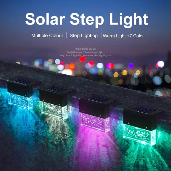 Solar Deck Lights 4 Piece Set, Solar Step Lights Outdoor, Warm White/colour Changing Solar Fence Light for Terrace Garden Yard