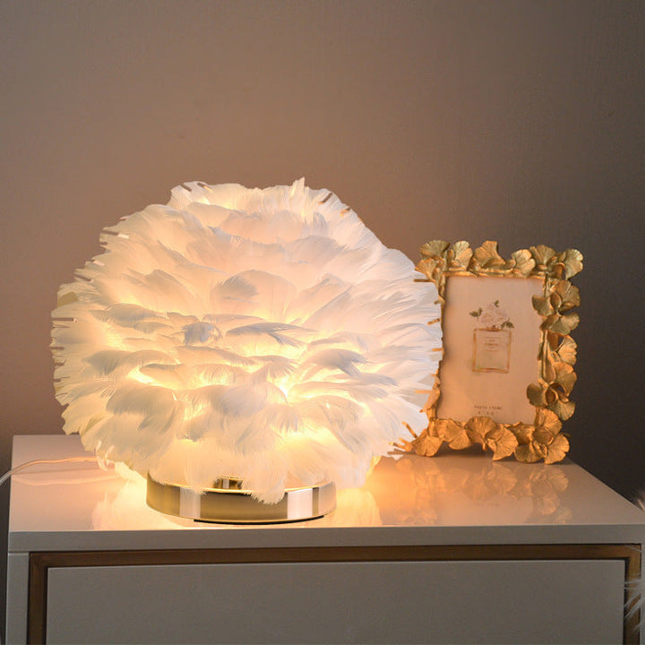 Luxury Feather Table Lamp Bedroom or Nightstand Light