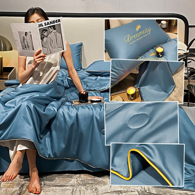Bedding Set Blue Silk Cooling Summer Quilt