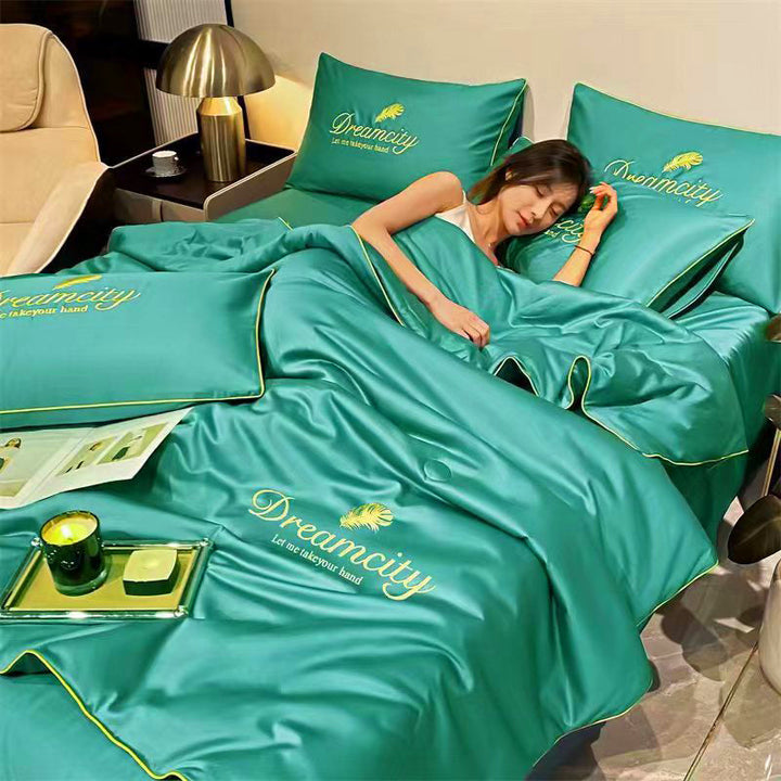 Bedding Set Blue Silk Cooling Summer Quilt