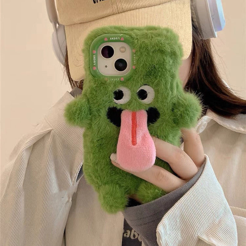 Funny Tongue Sticking Out Plush Phone Case For iPhone