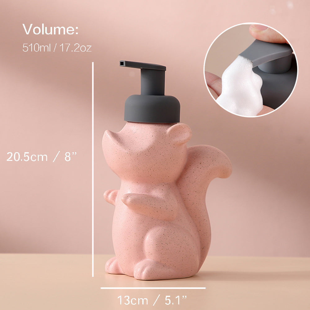 Ceramic Soap Dispenser, Squirrel Foam Pump Bathroom Bottle, Animal Design, Refillable Reusable Lotion Pump for Bathroom Kitchen, 510ml/17.2oz