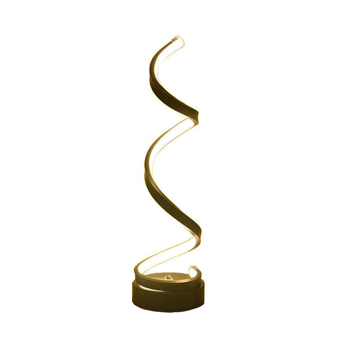 Spiral Ribbon Metal Table Lamp Simplicity Black/White/Gold LED Work Lighting with Round Base in Warm/White Light