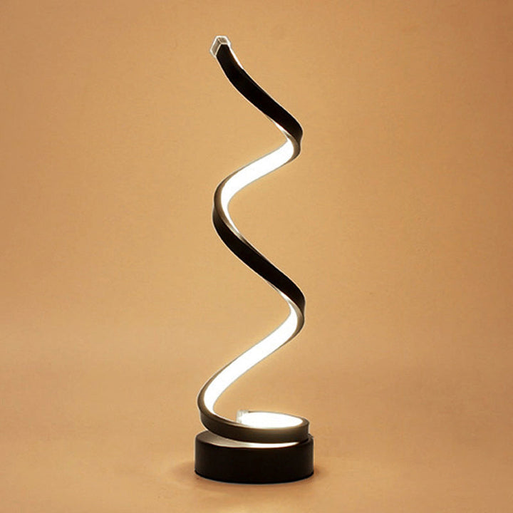 Spiral Ribbon Metal Table Lamp Simplicity Black/White/Gold LED Work Lighting with Round Base in Warm/White Light