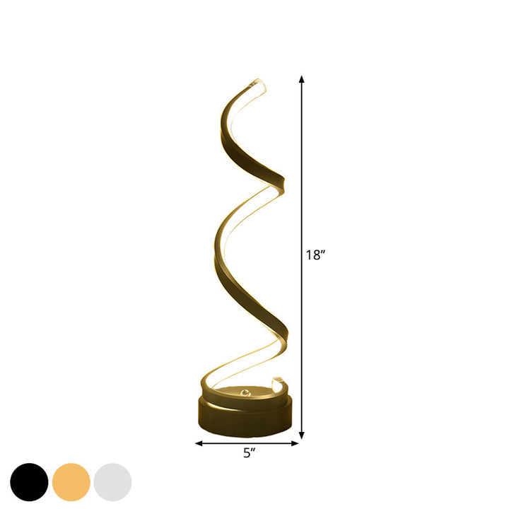 Spiral Ribbon Metal Table Lamp Simplicity Black/White/Gold LED Work Lighting with Round Base in Warm/White Light