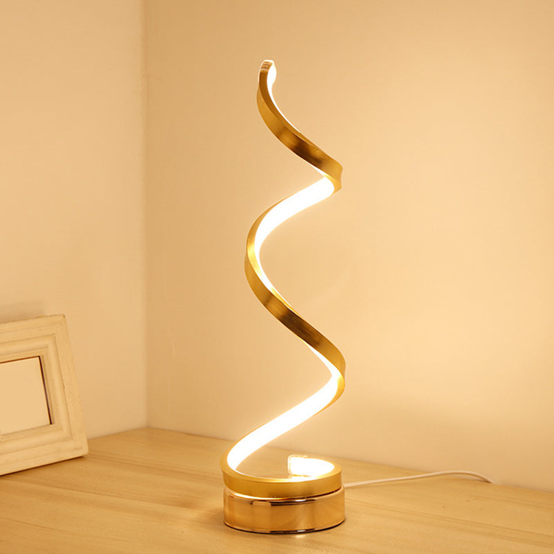 Spiral Ribbon Metal Table Lamp Simplicity Black/White/Gold LED Work Lighting with Round Base in Warm/White Light
