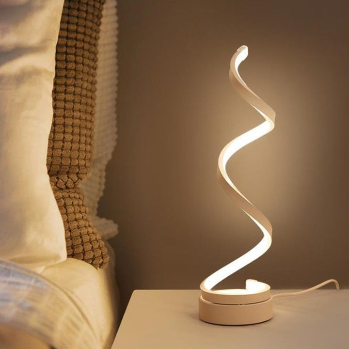 Spiral Ribbon Metal Table Lamp Simplicity Black/White/Gold LED Work Lighting with Round Base in Warm/White Light