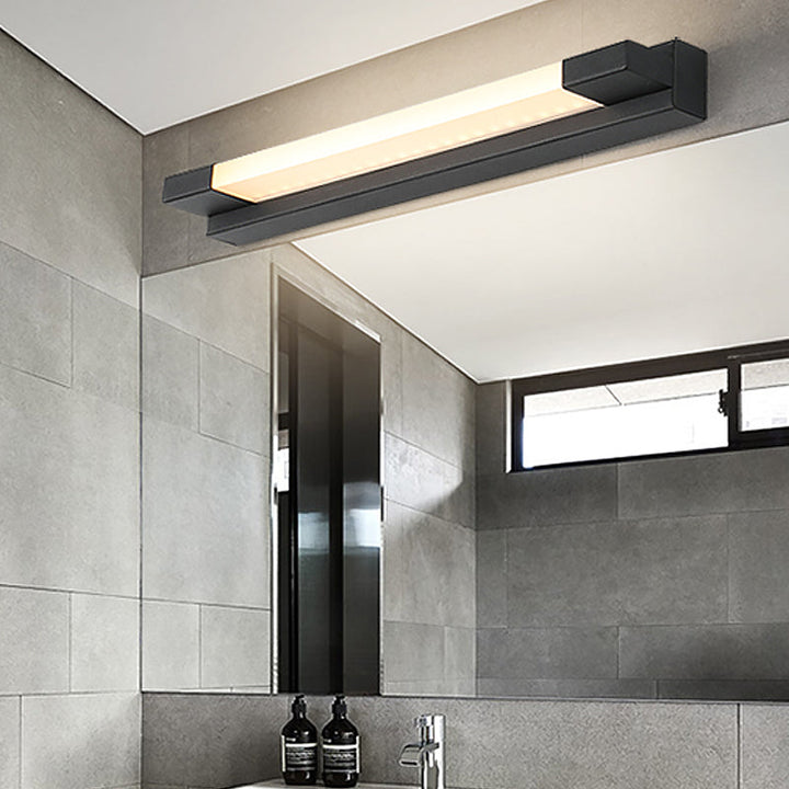 Simple Straight Vanity Mirror Light Metal LED Bathroom Wall Lamp in Black, Warm/White Light