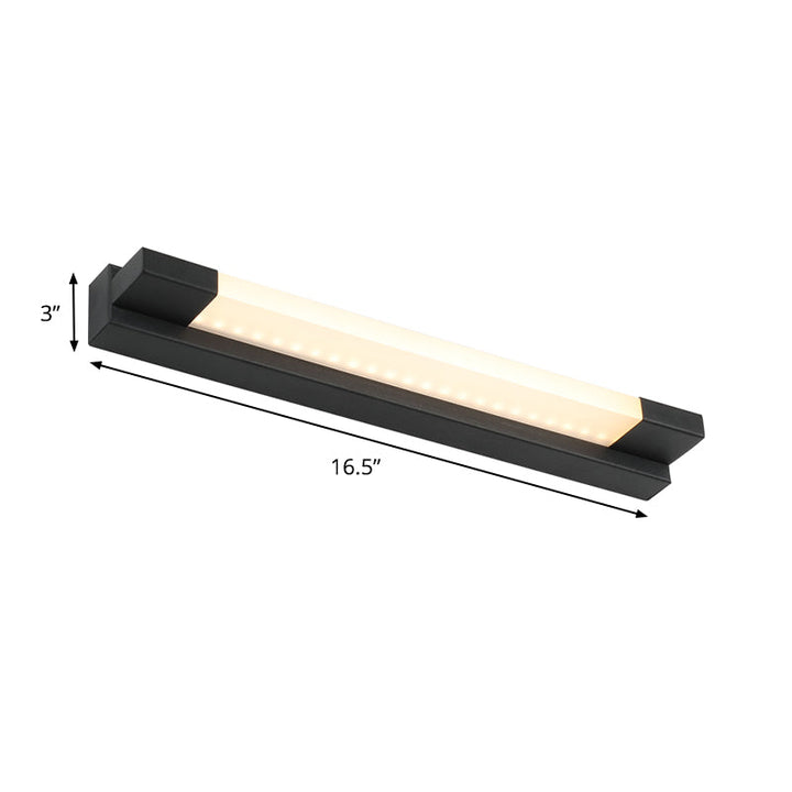 Simple Straight Vanity Mirror Light Metal LED Bathroom Wall Lamp in Black, Warm/White Light