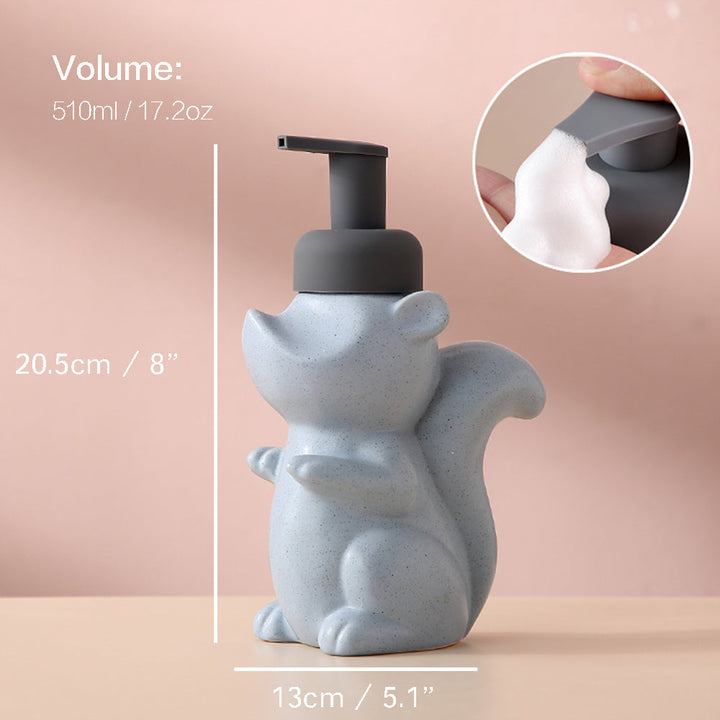 Ceramic Soap Dispenser, Squirrel Foam Pump Bathroom Bottle, Animal Design, Refillable Reusable Lotion Pump for Bathroom Kitchen, 510ml/17.2oz