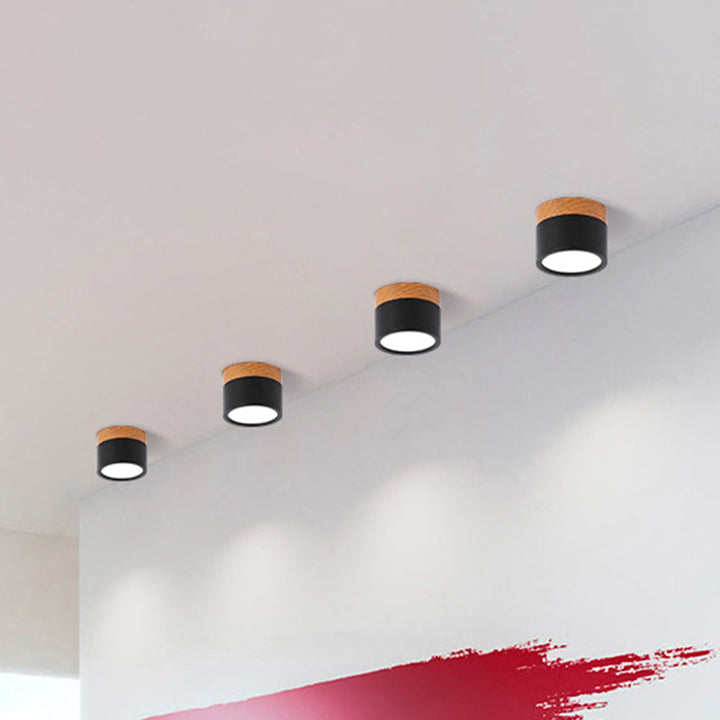 Modern Macaron Ceiling Light – Compact Metal/Wood Flush Mount Lighting for Kitchen and Bar in Yellow, Blue, and Black