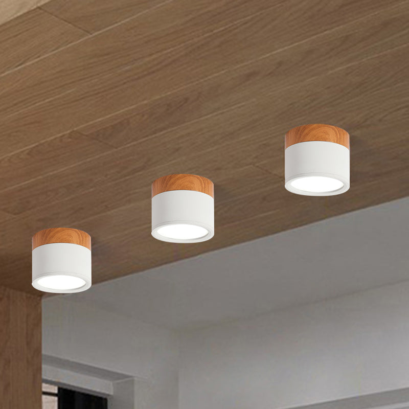 Modern Macaron Ceiling Light – Compact Metal/Wood Flush Mount Lighting for Kitchen and Bar in Yellow, Blue, and Black