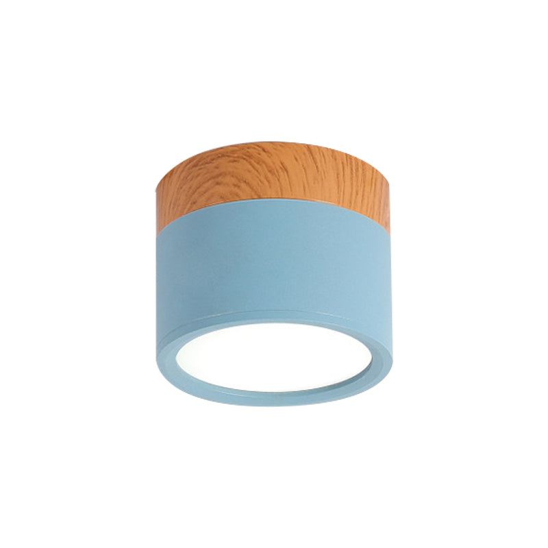 Modern Macaron Ceiling Light – Compact Metal/Wood Flush Mount Lighting for Kitchen and Bar in Yellow, Blue, and Black