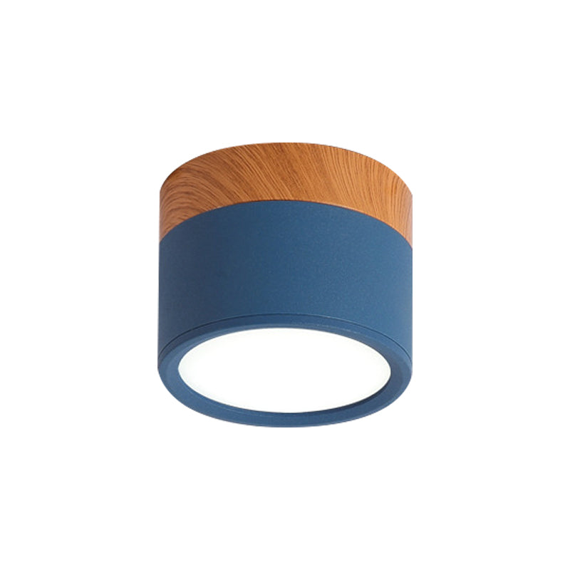 Modern Macaron Ceiling Light – Compact Metal/Wood Flush Mount Lighting for Kitchen and Bar in Yellow, Blue, and Black