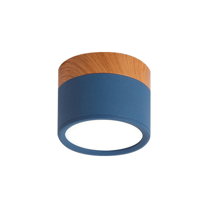 Modern Macaron Ceiling Light – Compact Metal/Wood Flush Mount Lighting for Kitchen and Bar in Yellow, Blue, and Black