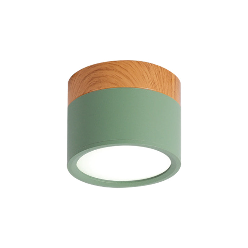 Modern Macaron Ceiling Light – Compact Metal/Wood Flush Mount Lighting for Kitchen and Bar in Yellow, Blue, and Black