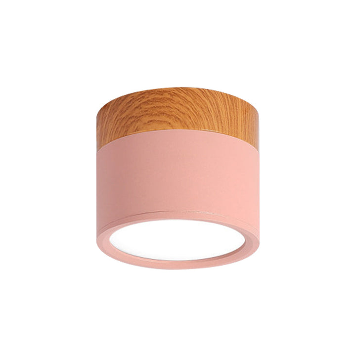 Modern Macaron Ceiling Light – Compact Metal/Wood Flush Mount Lighting for Kitchen and Bar in Yellow, Blue, and Black