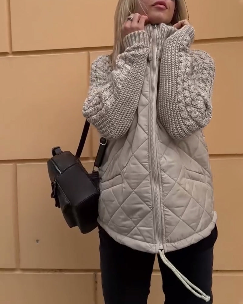 Solid colour High Collar Zipper Coat