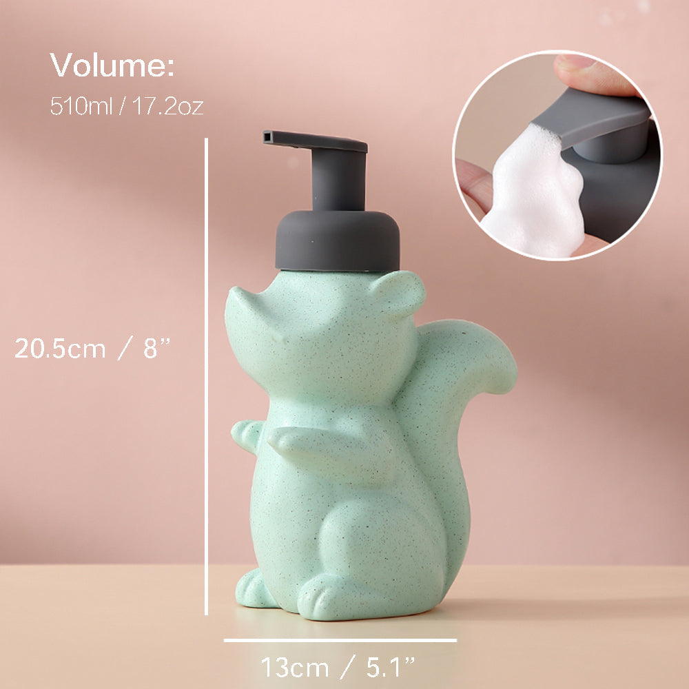 Ceramic Soap Dispenser, Squirrel Foam Pump Bathroom Bottle, Animal Design, Refillable Reusable Lotion Pump for Bathroom Kitchen, 510ml/17.2oz