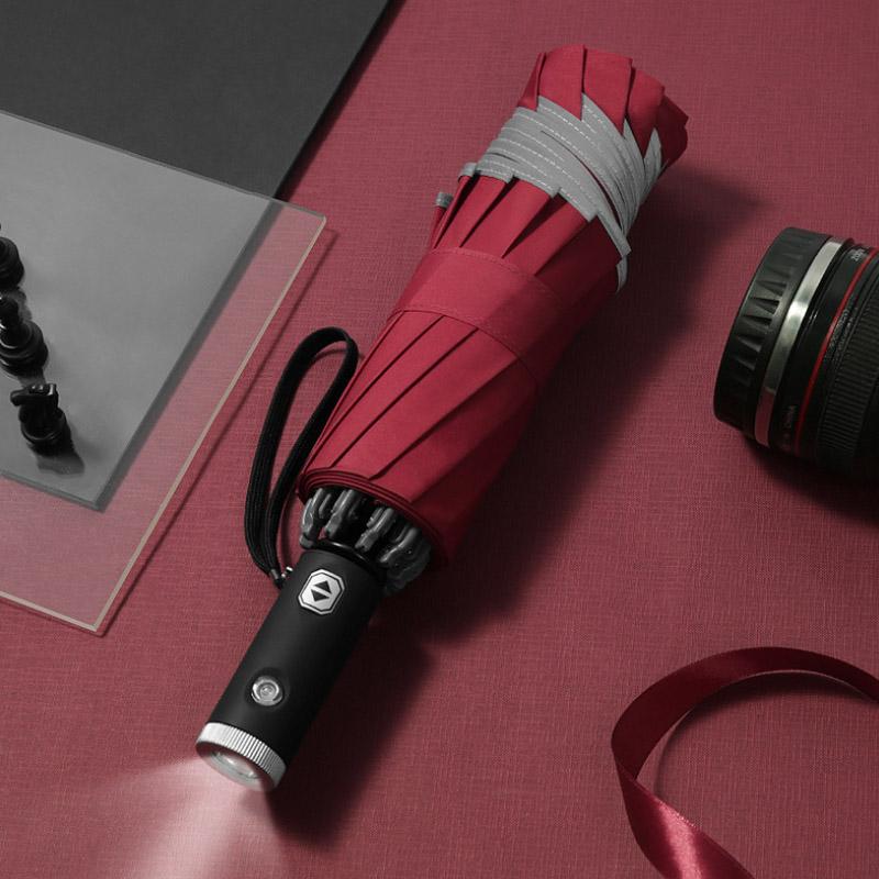 Automatic foldable umbrella with reflective edge