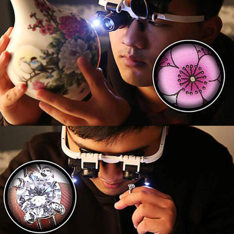 Magnifying glasses with LED lamps for double eyes