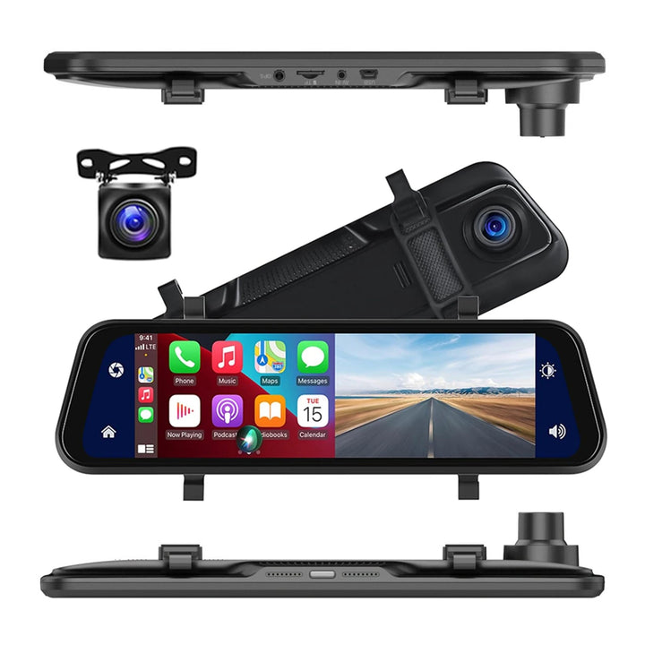 VisionMirror Pro – Ultra HD Mirror Dash Cam with Wireless CarPlay &amp; Android Auto