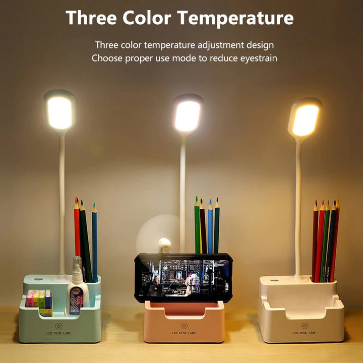 Desk lamp with phone holder